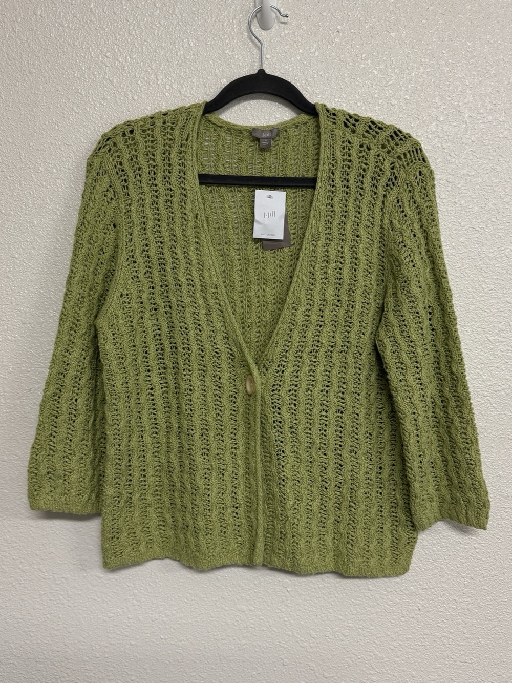J Jill New Large Linen Blend Open Knit Cardigan in Green